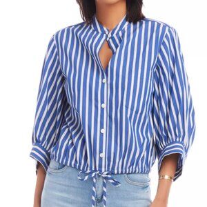 Karen Kane Women's Blue & White Stripe Tie Waist Top - M